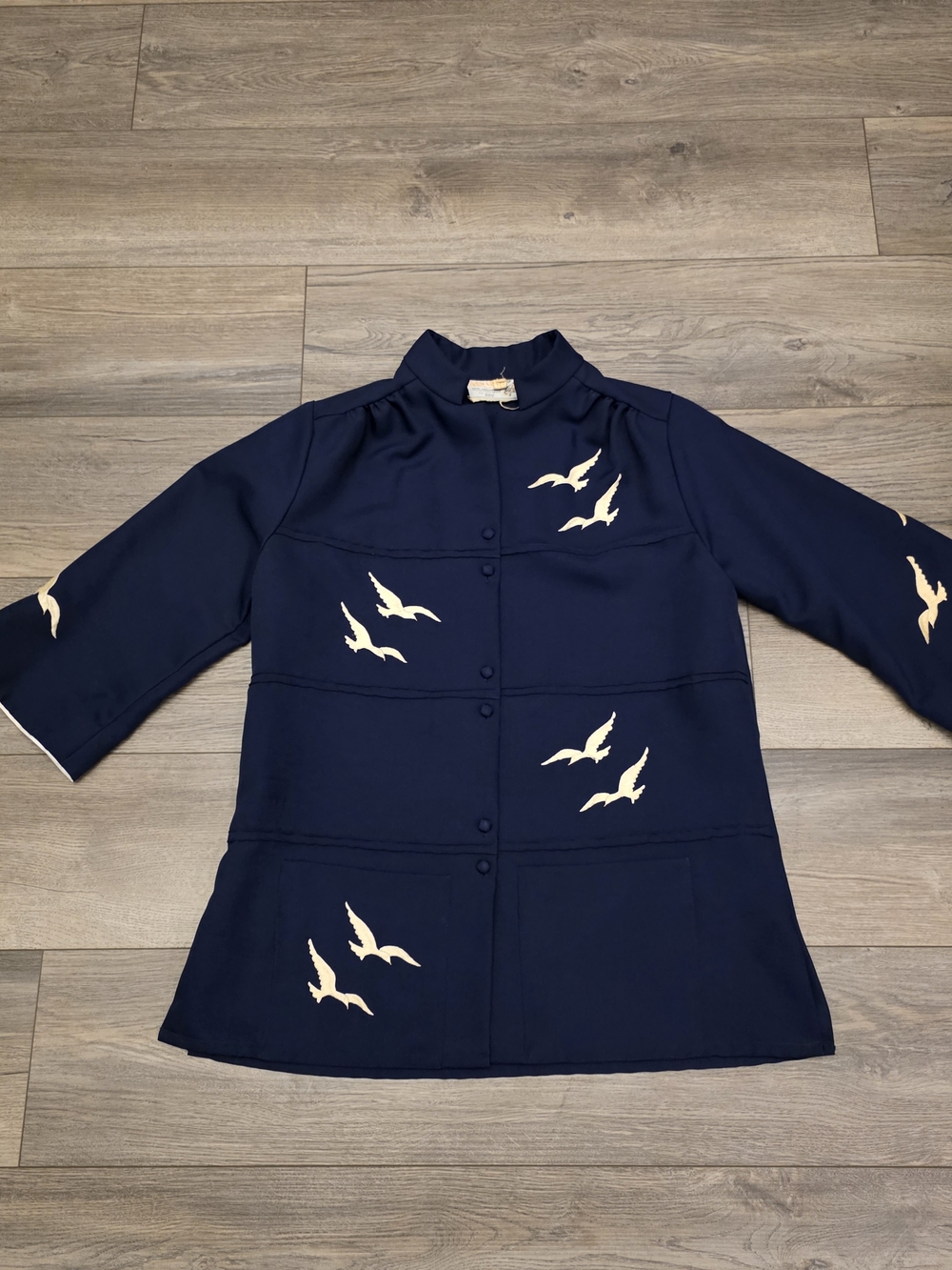 Vintage Helen Cerda Original Fashions Navy Seagull Shirt Size 12